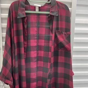 Ava & Viv sheer Buffalo plaid button up